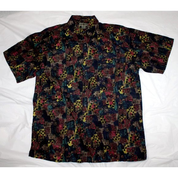 Robert Stock Other - Robert Stock Mens Short Sleeve Button Front 100% Silk Shirt Size Large